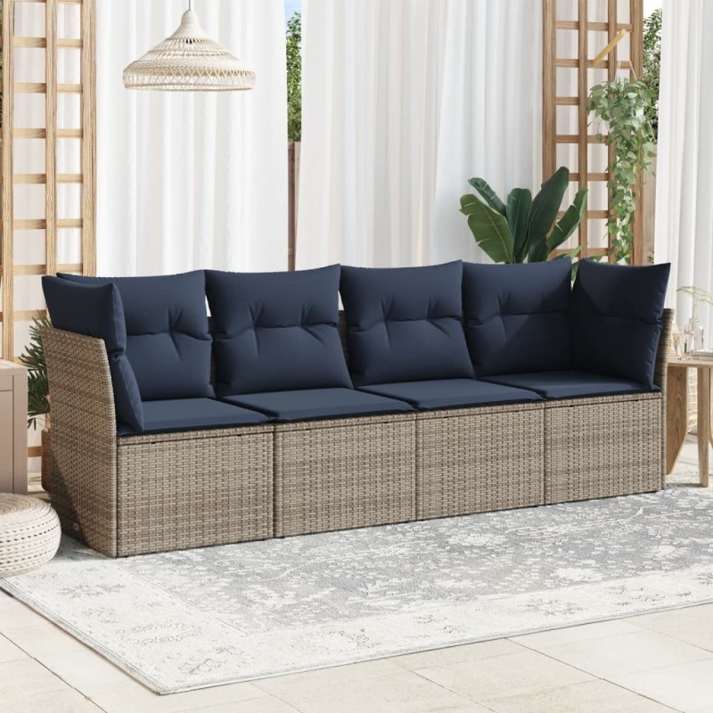 Salon de jardin 4 pcs avec coussins gris résine tressée 