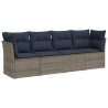 Salon de jardin 4 pcs avec coussins gris résine tressée 