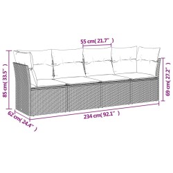 Salon de jardin 4 pcs avec coussins gris résine tressée 