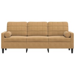 Canapé 3 places avec oreillers décoratifs marron 180 cm velours 