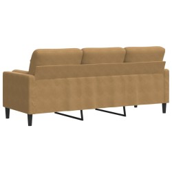 Canapé 3 places avec oreillers décoratifs marron 180 cm velours 