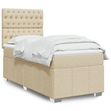 Sommier à lattes de lit et matelas Crème 90x190 cm Tissu 
