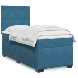 Sommier à lattes de lit avec matelas bleu 90x190 cm velours 
