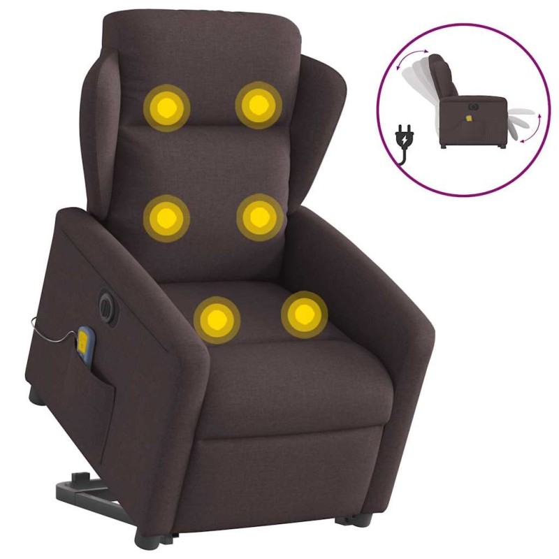 Fauteuil inclinable de massage électrique Marron foncé Tissu 