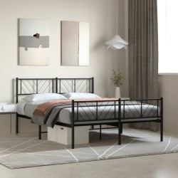 Cadre de lit métal sans matelas avec pied de lit noir 120x190cm 