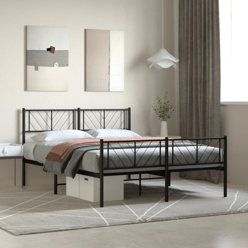 Cadre de lit métal sans matelas avec pied de lit noir 120x190cm 