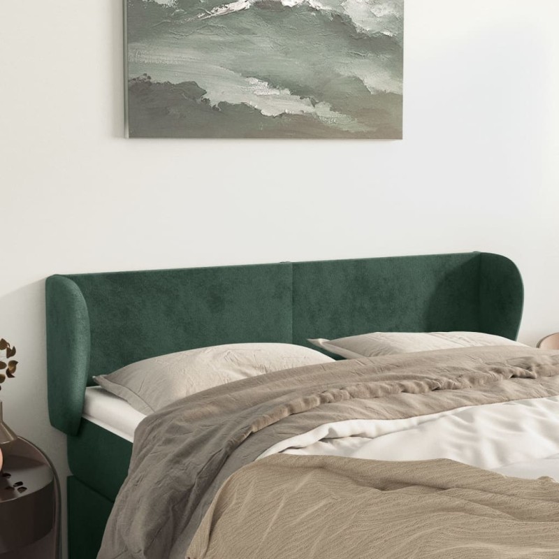 Tête de lit avec oreilles Vert foncé 147x23x78/88 cm Velours 