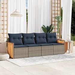 Salon de jardin 4 pcs avec coussins gris résine tressée 