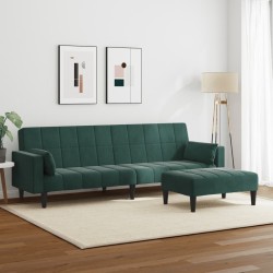 Canapé-lit à 2 places avec repose-pied vert foncé velours 