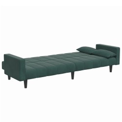 Canapé-lit à 2 places avec repose-pied vert foncé velours 