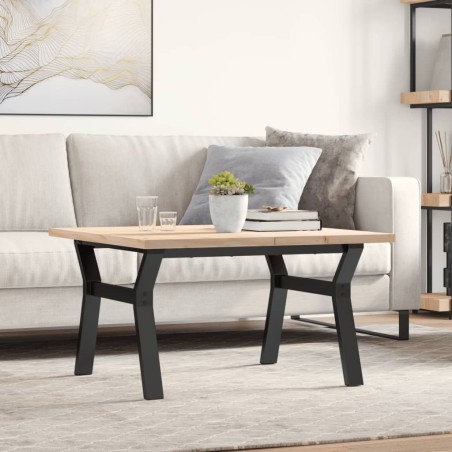 Table basse cadre en Y 80x80x45,5cm bois de pin massif et acier 