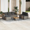 Salon de jardin 5 pcs avec coussins gris résine tressée acacia 
