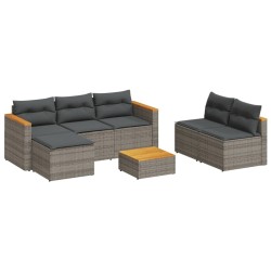 Salon de jardin 5 pcs avec coussins gris résine tressée acacia 