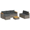 Salon de jardin 5 pcs avec coussins gris résine tressée acacia 