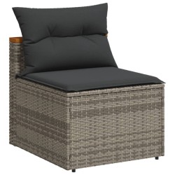 Salon de jardin 5 pcs avec coussins gris résine tressée acacia 