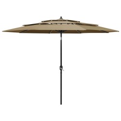 Parasol de jardin à 3 niveaux avec mât en aluminium taupe 3 m 