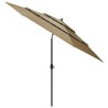Parasol de jardin à 3 niveaux avec mât en aluminium taupe 3 m 