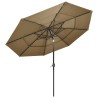 Parasol de jardin à 3 niveaux avec mât en aluminium taupe 3 m 
