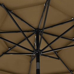 Parasol de jardin à 3 niveaux avec mât en aluminium taupe 3 m 