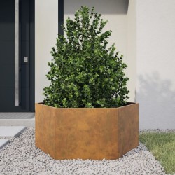 Jardinière hexagone 104x90x45 cm acier patinable 