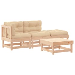 Salon de jardin 4 pcs avec coussins bois massif 