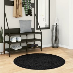 Tapis shaggy PAMPLONA poils longs moderne noir Ø 100 cm 