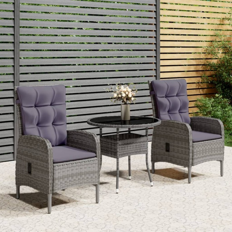 Ensemble de bistro de jardin 3 pcs Résine tressée Gris 