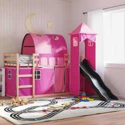 Lit superposé sans matelas avec toboggan et rideaux 90x200 cm 
