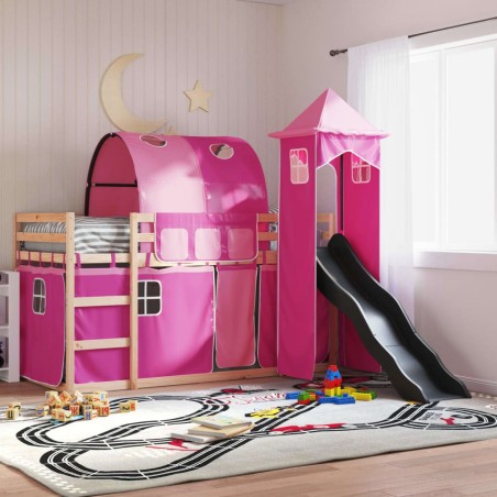 Lit superposé sans matelas avec toboggan et rideaux 90x200 cm 