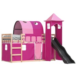 Lit superposé sans matelas avec toboggan et rideaux 90x200 cm 