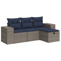 Salon de jardin 4 pcs avec coussins gris résine tressée 
