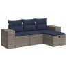 Salon de jardin 4 pcs avec coussins gris résine tressée 
