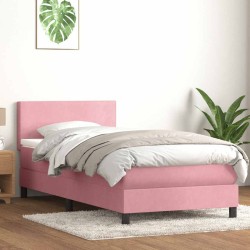 Sommier à lattes de lit avec matelas rose 90x210 cm velours 