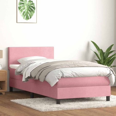 Sommier à lattes de lit avec matelas rose 90x210 cm velours 