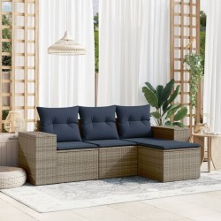 Salon de jardin 4 pcs avec coussins gris résine tressée 