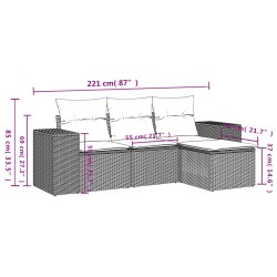Salon de jardin 4 pcs avec coussins gris résine tressée 