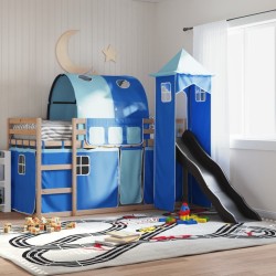 Lit superposé sans matelas avec toboggan et rideaux 90x200 cm 