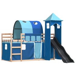 Lit superposé sans matelas avec toboggan et rideaux 90x200 cm 