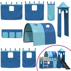Lit superposé sans matelas avec toboggan et rideaux 90x200 cm 