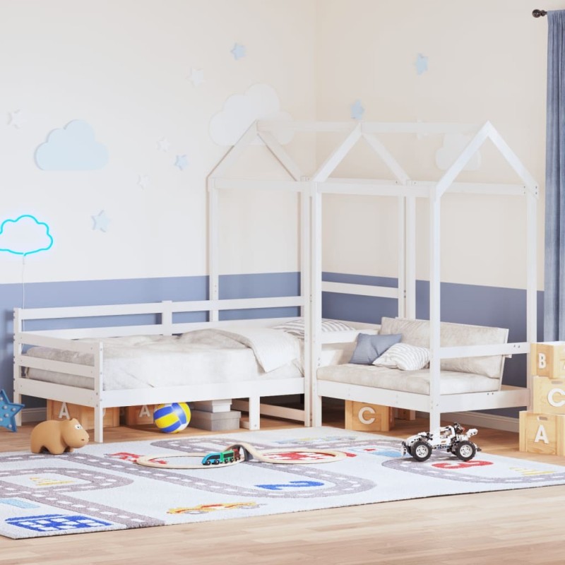 Ensemble de lit de jour et de banc avec toit sans matelas blanc 
