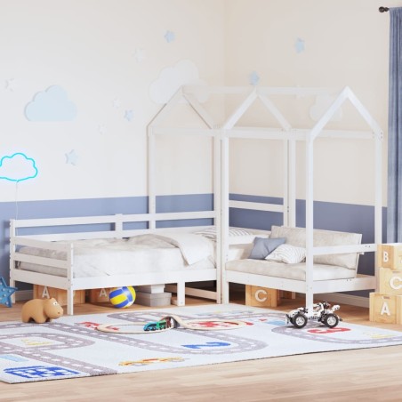 Ensemble de lit de jour et de banc avec toit sans matelas blanc 