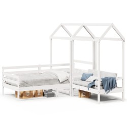 Ensemble de lit de jour et de banc avec toit sans matelas blanc 
