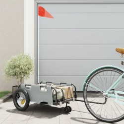 Remorque de vélo gris tissu oxford et fer 