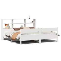 Lit bibliothèque sans matelas blanc 180x200 cm bois pin massif 