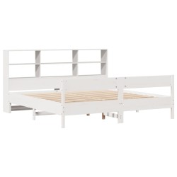 Lit bibliothèque sans matelas blanc 180x200 cm bois pin massif 