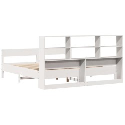 Lit bibliothèque sans matelas blanc 180x200 cm bois pin massif 