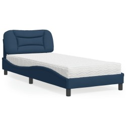Lit avec matelas bleu 90x200 cm tissu 