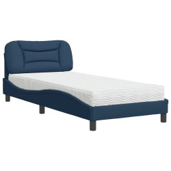 Lit avec matelas bleu 90x200 cm tissu 