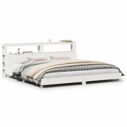 Cadre de lit sans matelas blanc 200x200 cm bois massif de pin 