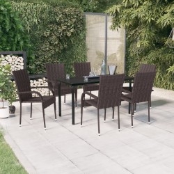 Ensemble à manger de jardin 7 pcs Marron et noir 